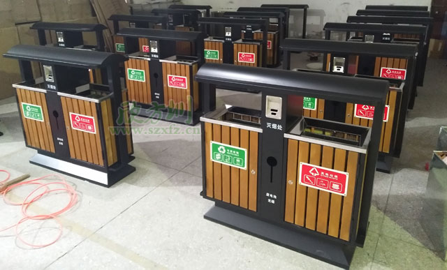 環(huán)保鋼木分類垃圾桶工廠生產圖